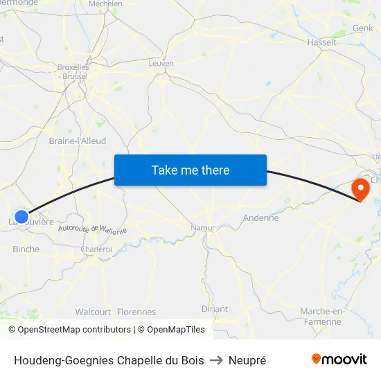 Houdeng-Goegnies Chapelle du Bois to Neupré map