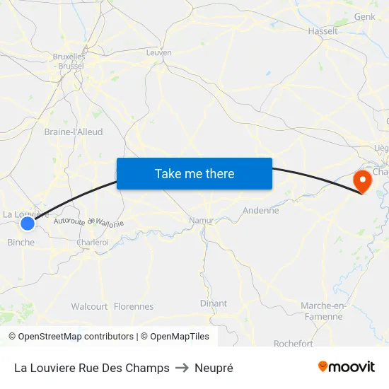 La Louviere Rue Des Champs to Neupré map