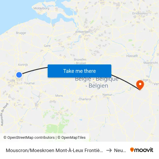 Mouscron/Moeskroen Mont-À-Leux Frontière/Grens to Neupré map