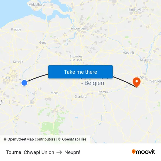 Tournai Chwapi Union to Neupré map