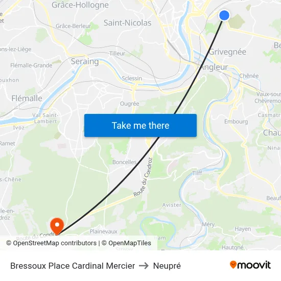 Bressoux Place Cardinal Mercier to Neupré map