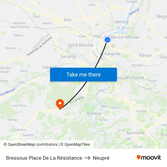 Bressoux Place De La Résistance to Neupré map