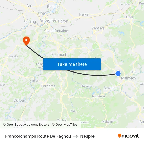 Francorchamps Route De Fagnou to Neupré map