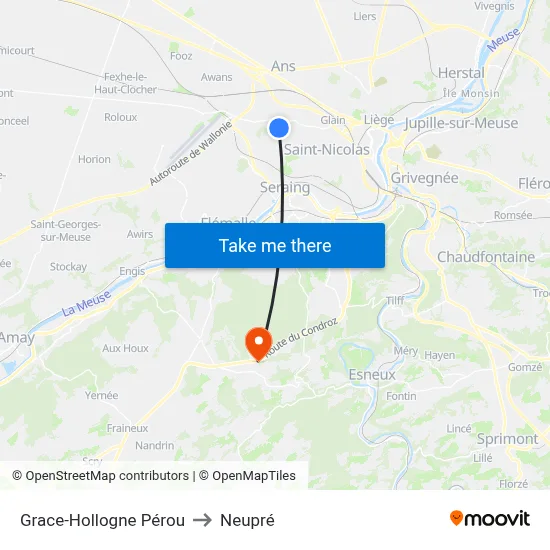 Grace-Hollogne Pérou to Neupré map