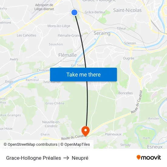 Grace-Hollogne Préalles to Neupré map