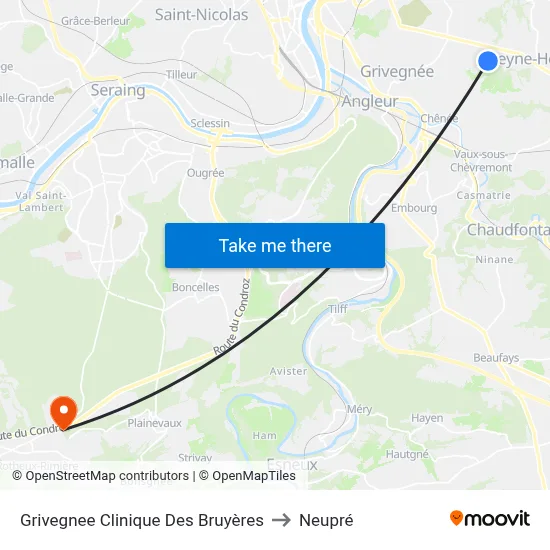 Grivegnee Clinique Des Bruyères to Neupré map