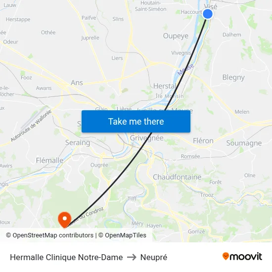 Hermalle Clinique Notre-Dame to Neupré map
