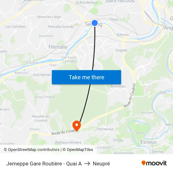 Jemeppe Gare Routière - Quai A to Neupré map