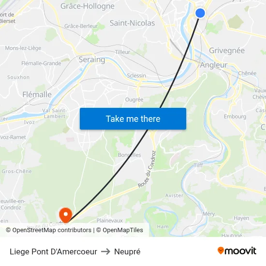 Liege Pont D'Amercoeur to Neupré map
