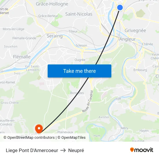 Liege Pont D'Amercoeur to Neupré map