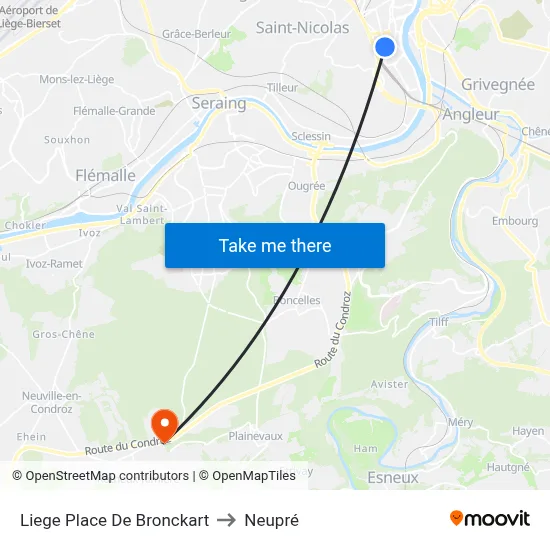 Liege Place De Bronckart to Neupré map