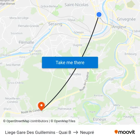 Liege Gare Des Guillemins - Quai B to Neupré map