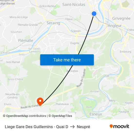 Liege Gare Des Guillemins - Quai D to Neupré map
