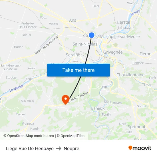 Liege Rue De Hesbaye to Neupré map