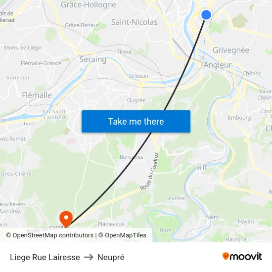Liege Rue Lairesse to Neupré map