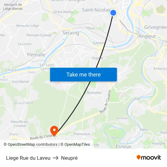 Liege Rue du Laveu to Neupré map