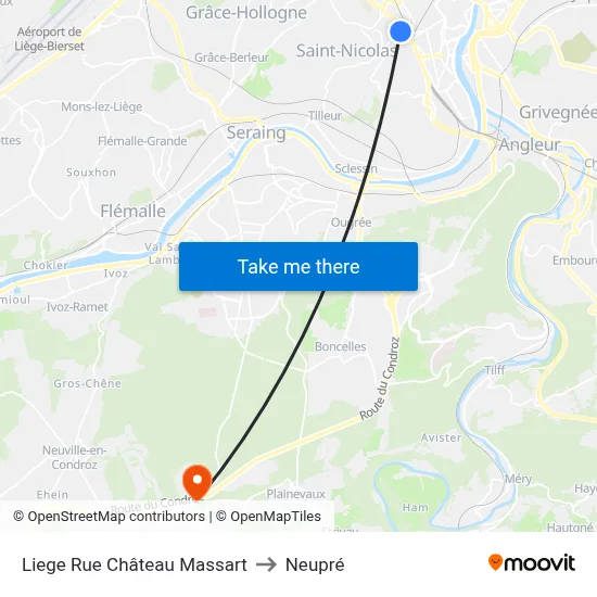 Liege Rue Château Massart to Neupré map