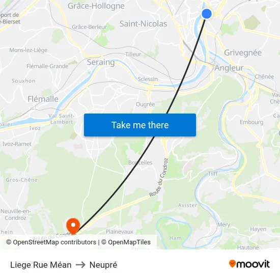 Liege Rue Méan to Neupré map