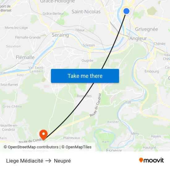 Liege Médiacité to Neupré map