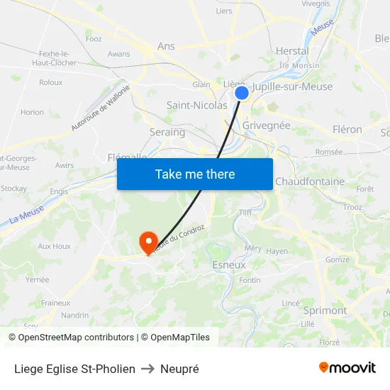 Liege Eglise St-Pholien to Neupré map