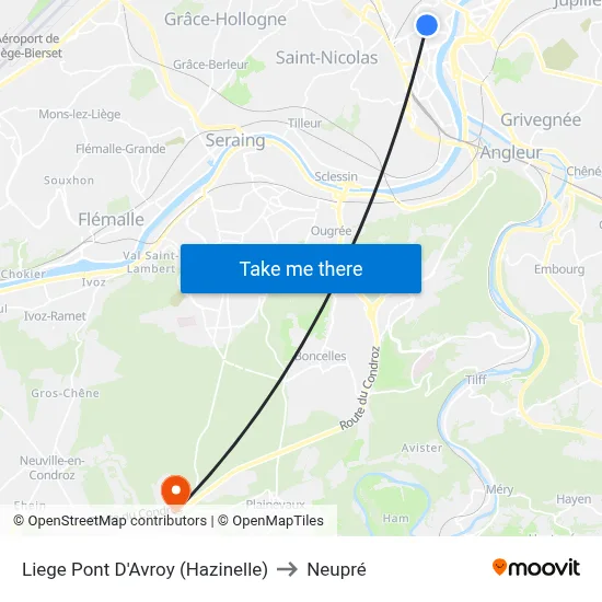 Liege Pont D'Avroy (Hazinelle) to Neupré map