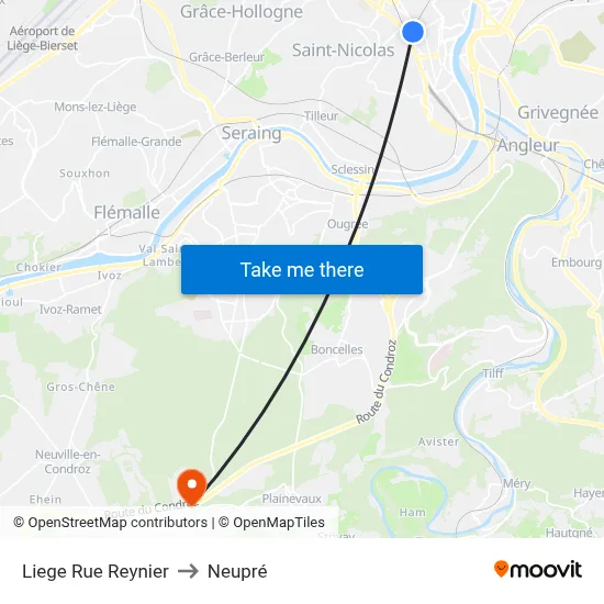 Liege Rue Reynier to Neupré map