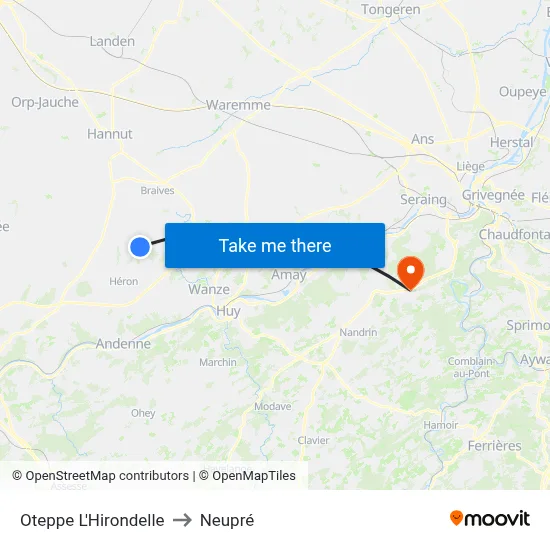 Oteppe L'Hirondelle to Neupré map