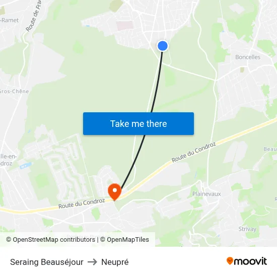 Seraing Beauséjour to Neupré map