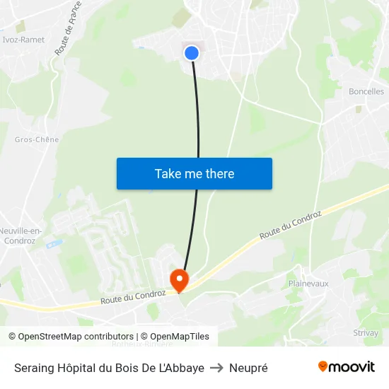 Seraing Hôpital du Bois De L'Abbaye to Neupré map