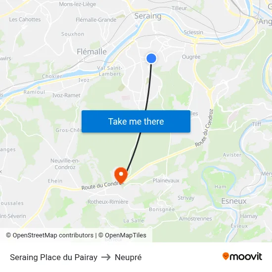 Seraing Place du Pairay to Neupré map