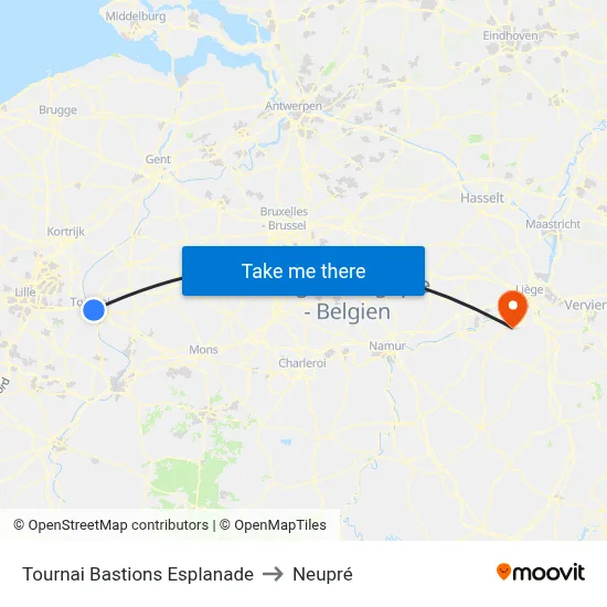 Tournai Bastions Esplanade to Neupré map