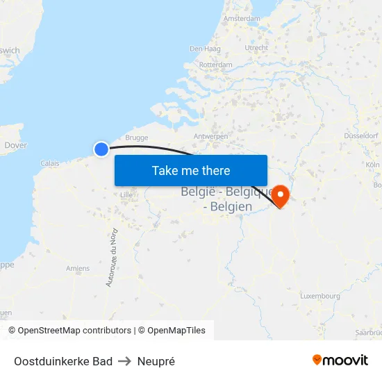 Oostduinkerke Bad to Neupré map