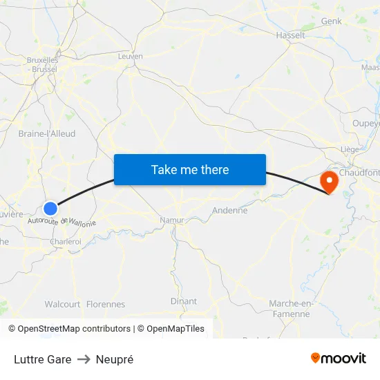 Luttre Gare to Neupré map