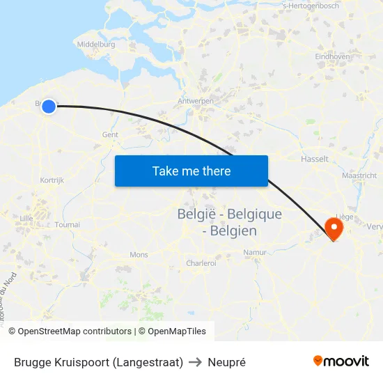 Brugge Kruispoort (Langestraat) to Neupré map