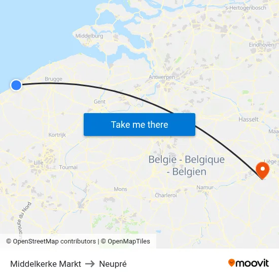 Middelkerke Markt to Neupré map