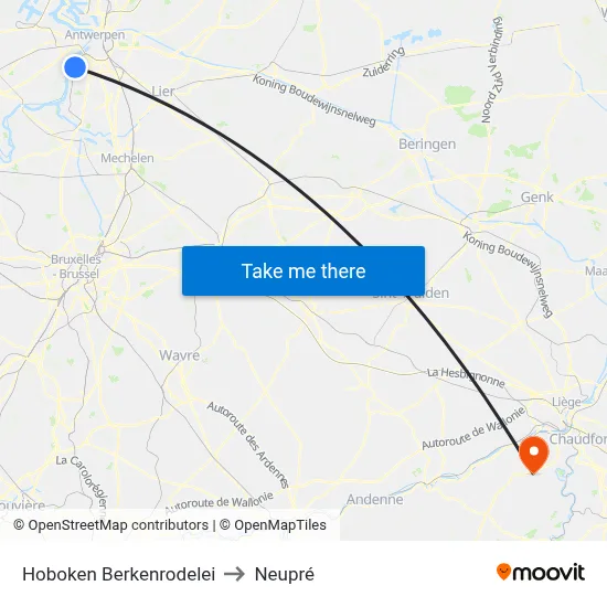 Hoboken Berkenrodelei to Neupré map