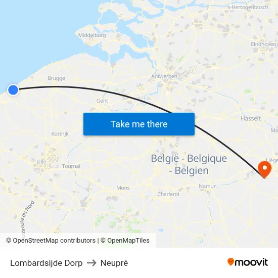 Lombardsijde Dorp to Neupré map