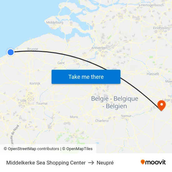 Middelkerke Sea Shopping Center to Neupré map