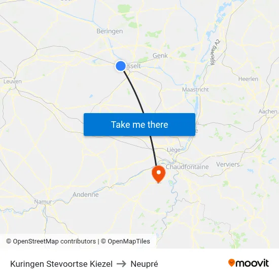 Kuringen Stevoortse Kiezel to Neupré map