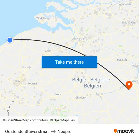Oostende Stuiverstraat to Neupré map