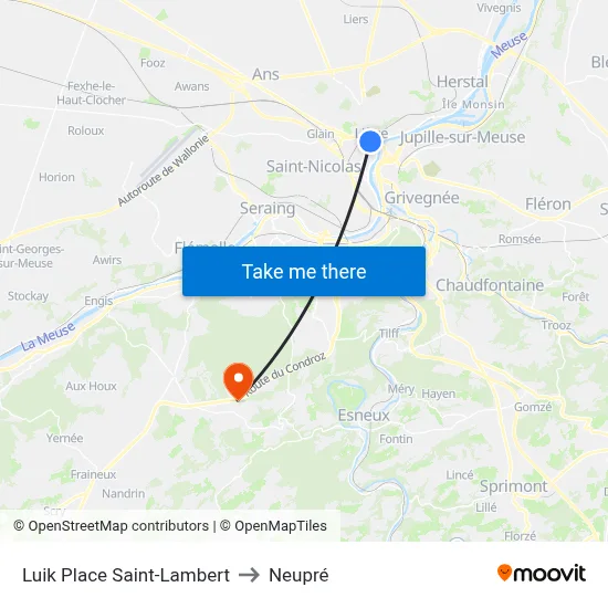 Luik Place Saint-Lambert to Neupré map