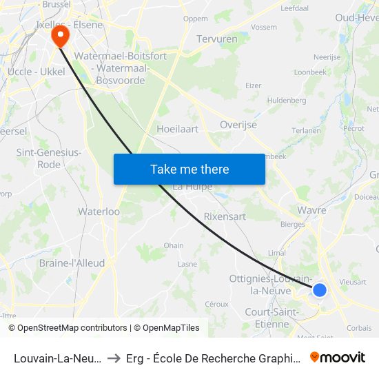 Louvain-La-Neuve to Erg - École De Recherche Graphique map