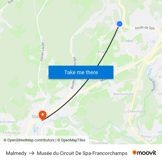 Malmedy to Musée du Circuit De Spa-Francorchamps map