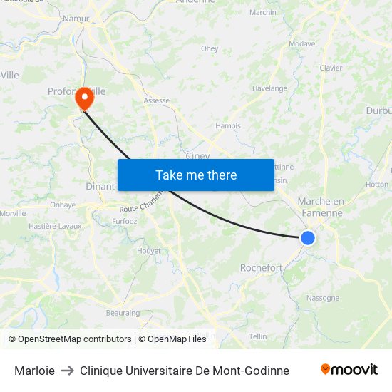Marloie to Clinique Universitaire De Mont-Godinne map