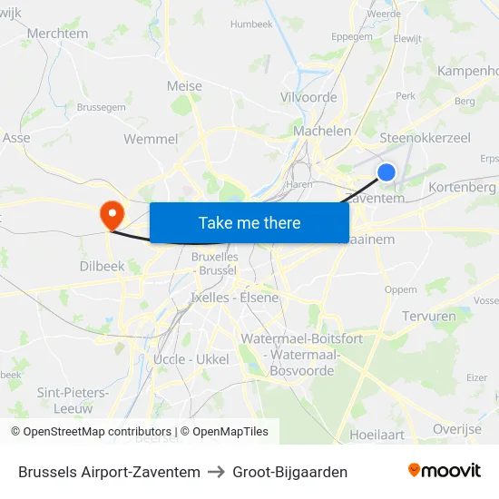Brussels Airport-Zaventem to Groot-Bijgaarden map