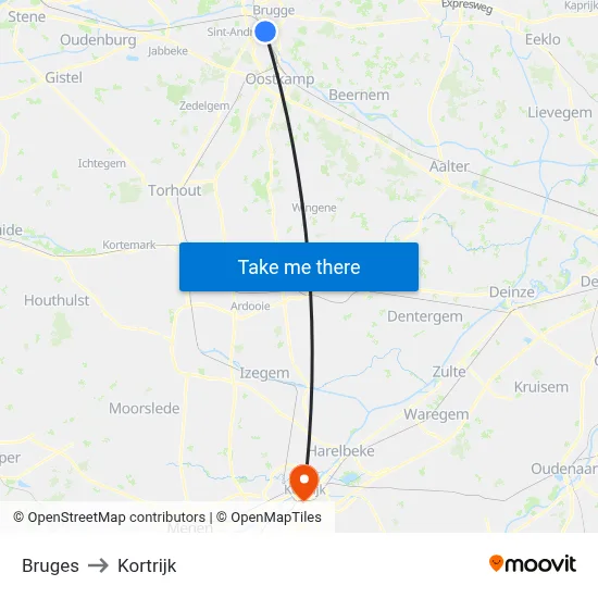 Bruges to Kortrijk map