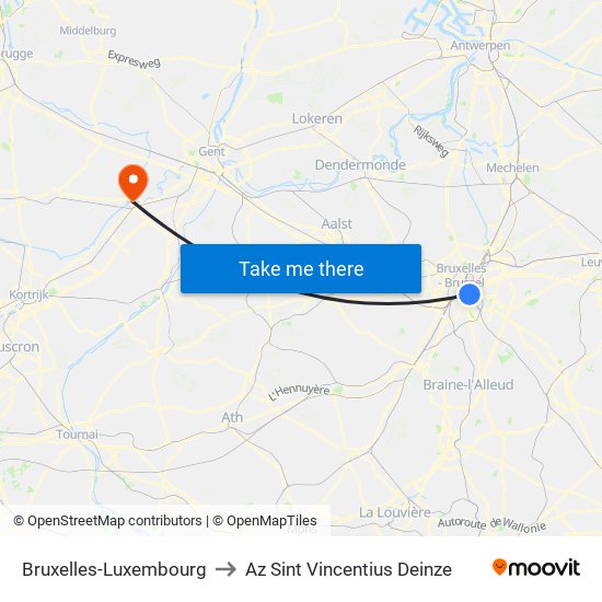 Bruxelles-Luxembourg to Az Sint Vincentius Deinze map