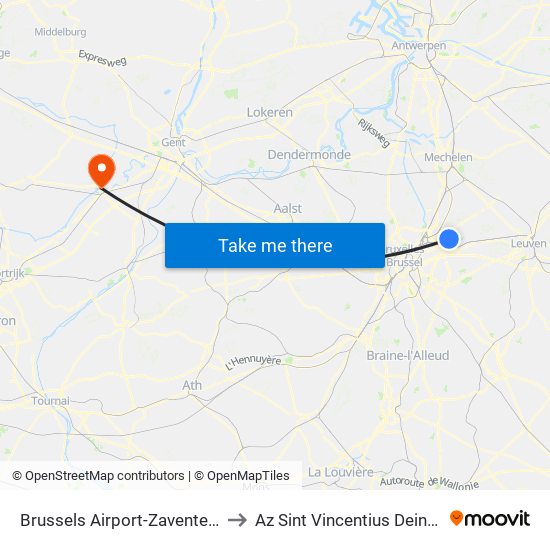 Brussels Airport-Zaventem to Az Sint Vincentius Deinze map