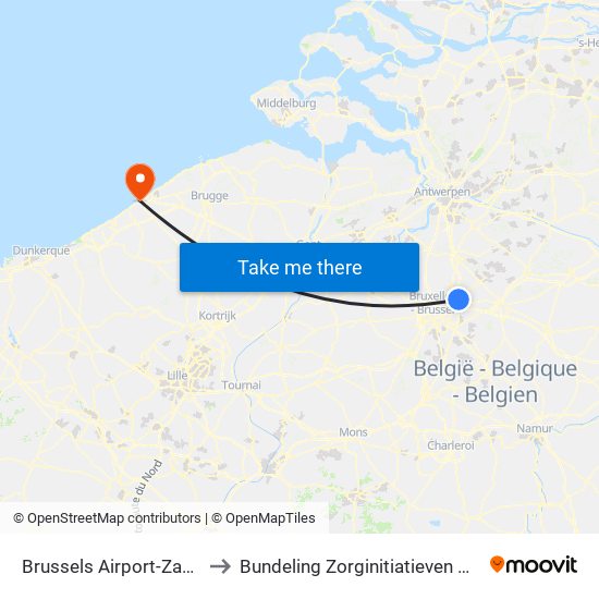 Brussels Airport-Zaventem to Bundeling Zorginitiatieven Oostende map