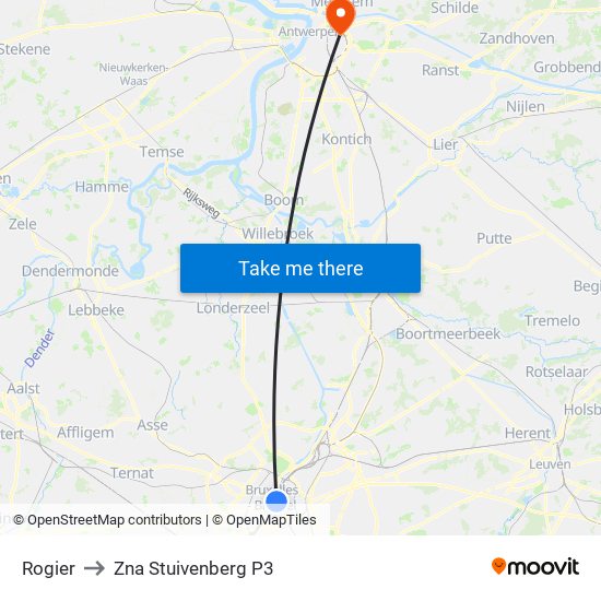 Rogier to Zna Stuivenberg P3 map